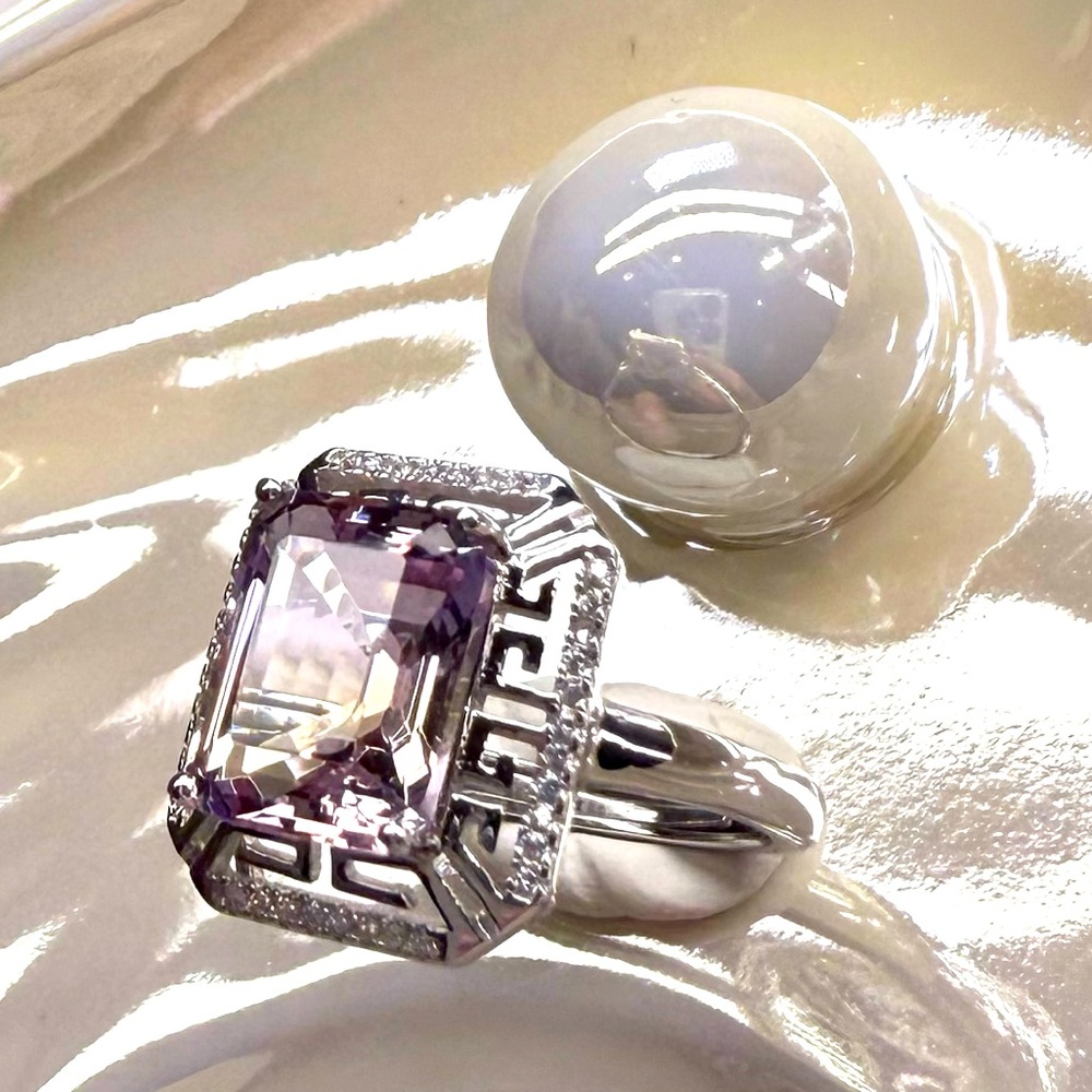 RAM11 3.5CT Natural PREMIUM QUALITY Bolivian Ametrine GREEK KEY StylishRing S925